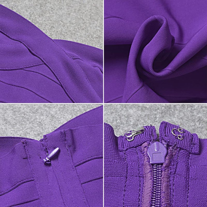 HLBandage Midi-Calf Solid Color Spaghetti Strap Rayon Bandage Dress(S,Purple) - Image 5